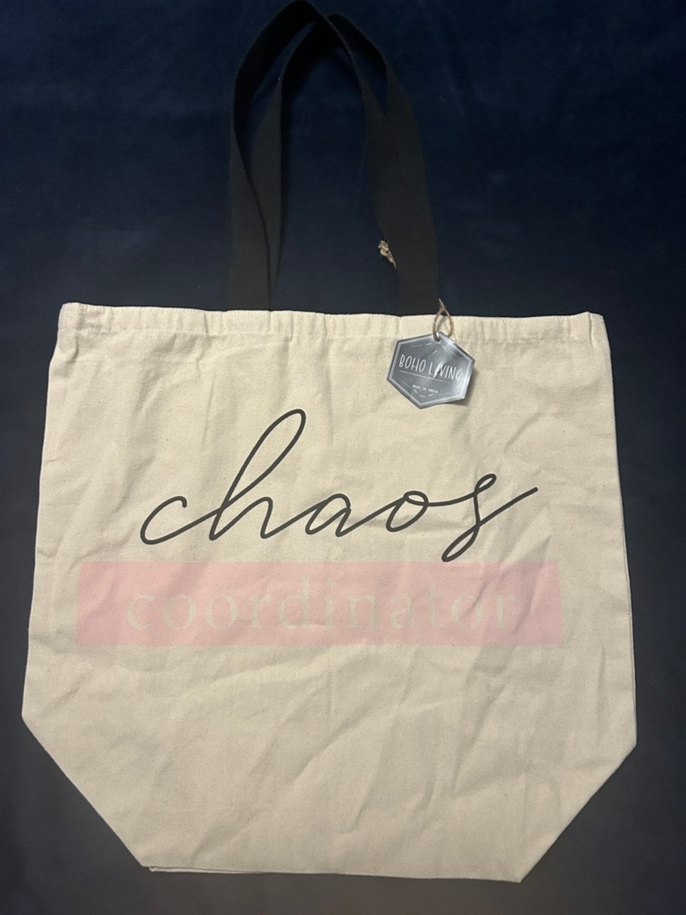 "Chaos Coordinator” Canvas Tote Bag in Cream with Black Handles - Picture 2 of 2